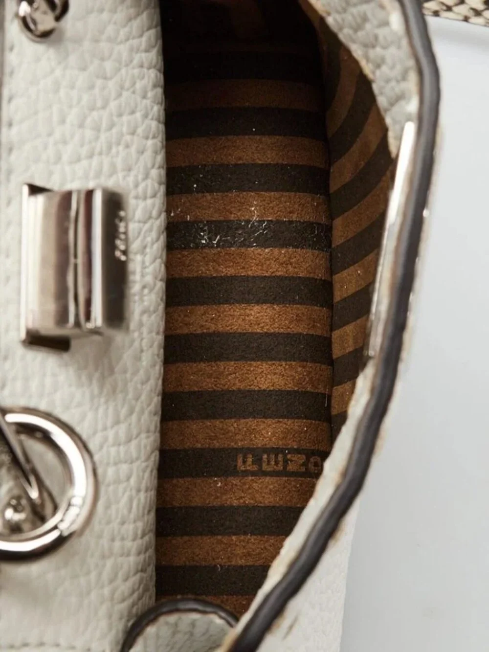 Fendi White Selleria Leather/Snakeskin Nano Peekaboo Maxi Handle Bag - 7AS106 - Picture 6 of 12